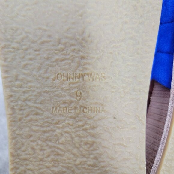 Johnny Was Solid Stitch Blue Tan Slip On Sandals Size 9 Beach Colorful Tropical - Picture 6 of 7